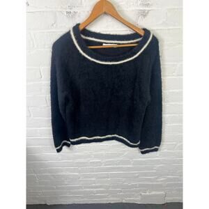 Oak + Fort Women's Fuzzy Contrast Detail Sweater Long Sleeve Black Size Small